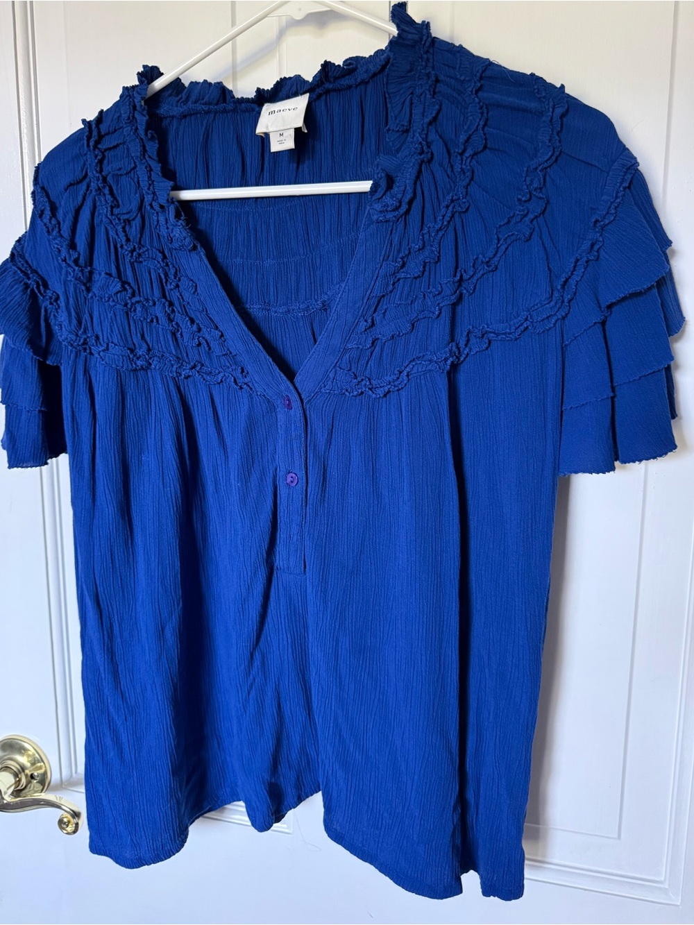 Maeve Cobalt Size Medium Short Sleeve Blouse - Measurements in Pictures